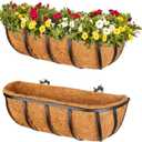Legigo 2 Pack 16 Inch Window Box Deck Railing Planter with Coconut Liner, Balcony Rail Planters Horse Trough Window Planter Boxes, Metal Railing Hanging Flower Baskets for Outdoor Porch Fence Patio