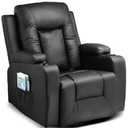 Comhoma Recliner Chair PU Leather Rocking Sofa with Heated Massage, Black