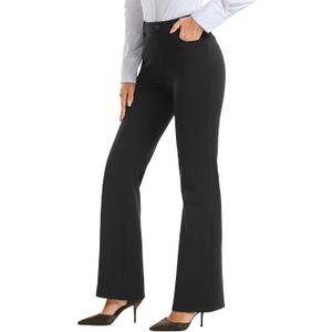 Stelle Women 28"/30"/ 32" Bootcut Dress Pants Business Casual Work Pants with Pockets Pull On Regular Slacks for Office (Black)