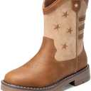 DREAM PAIRS Boys Girls Cowboy Boots Kids Western Riding Mid Calf Boots with Side Zipper (Toddler/Little Kid/Big Kid) (Light Brown, 12)