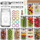 32 oz Wide Mouth Mason Jars with Airtight Lids and Bands, 12-Pack with Extra 4 Lids, Tags & Twine, Quart Glass Canning Jars for Overnight Oats, Pickling, Food Storage, DIY Crafts, Wedding Favors