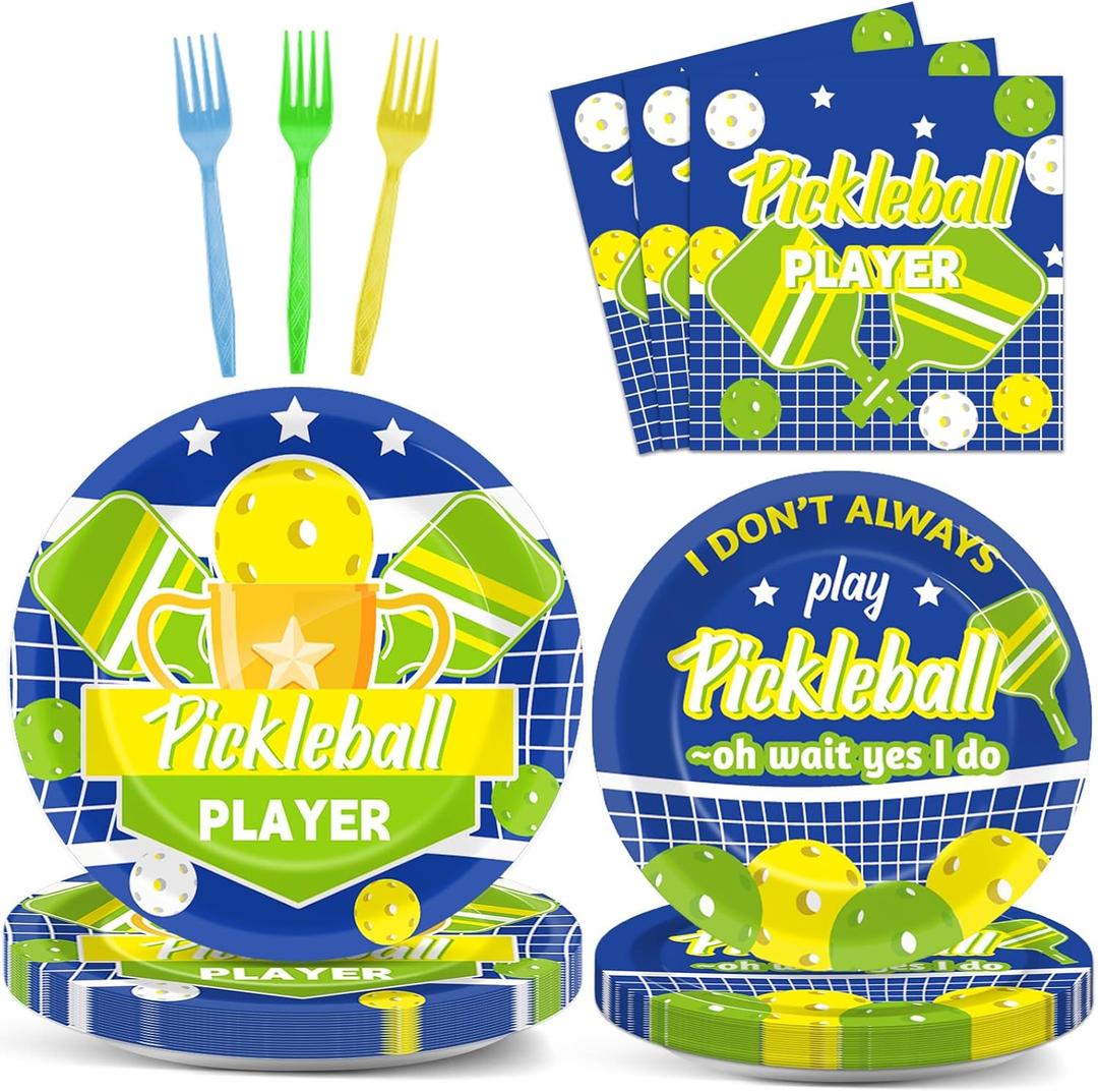 96pcs Pickleball Party Decorations Supplies Pickleball Player Themed Sports Birthday Party Disposable Plates Napkins Set for Baby Shower Brithday Party Decorations Favors Serve 24