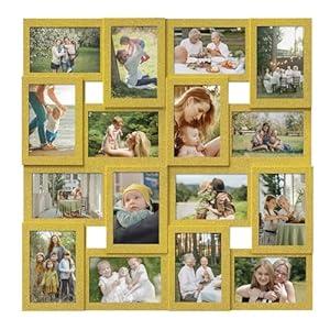 J.M.Deco Collage Picture Frames for Wall 16 Opening, Large Photo Frame Collage Wall Hanging for 4x6 Photo, Reunion Friends Family Memory, Christmas Gift