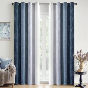 MIULEE Ombre 100% Blackout Curtains, Navy Blue and Greyish White Full Room Darkening Thermal Insulated 84 Inches Long Drapes for Bedroom/Living Room Grommet Window Treatments Modern 52Wx84L, Set of 2