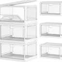 Kmiectse Clear Storage Bin with Lid 3 Pack Stackable & Sturdy Plastic Multifunctional Folding Storage Bins for Bedroom, Living Room, Study,Room, 23 QT Folding Box with Magnetic Door (White)