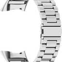 Abanen Stainless Steel Band for Fitbit Charge 6 / Charge 5 Advanced Tracker, Metal Adjustable Length Wristband Strap Compatible with Fitbit Charge 5 for Men and Women (Silver)