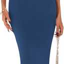 PRETTYGARDEN Women's Summer Maxi Dress Ruched Bodycon Sleeveless Formal Wedding Guest Elegant Cocktail Party Slit Dresses Dark Blue L