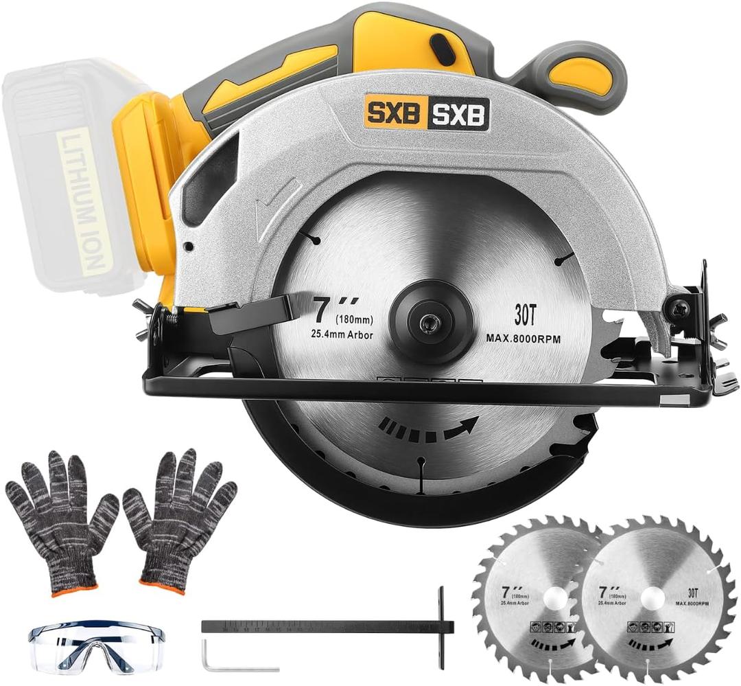 Circular Saw for De-Walt 20V Max Battery, 7-Inch Brushless Cordless Circular Saw, 8000 RPM, 0-45 Bevel, Power Tool for Wood PVC Cutting (Battery Not Included)