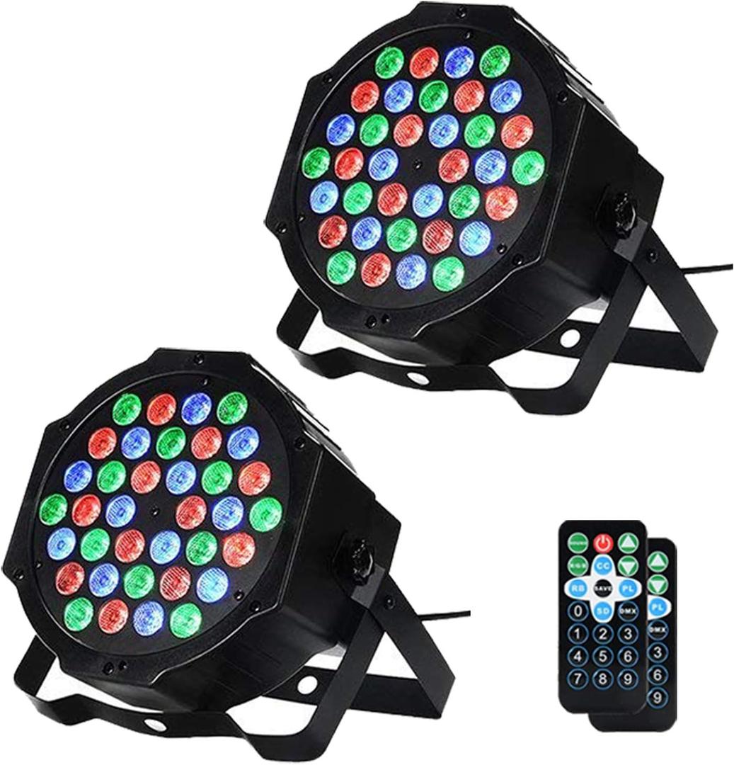 Dj Lights, 2 Pack 36 LED Par Lights Stage Lights with Sound Activated Remote Control & DMX Control, Stage Lighting Uplights for Wedding Club Music Show Christmas Holiday Party Lighting