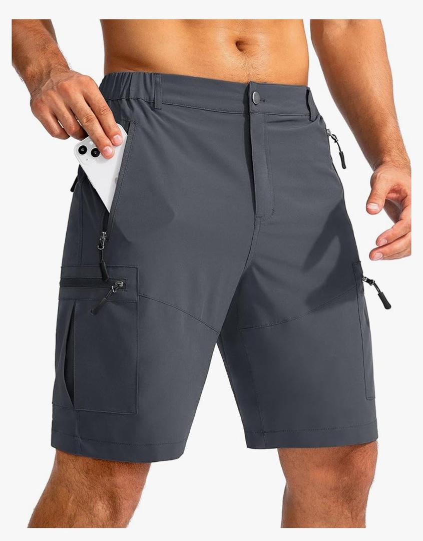 Pudolla Men's Hiking Cargo Shorts 9" Lightweight Outdoor Work Shorts for Men Travel Golf Camping Casual with 5 Zipper Pockets XL, Deep Grey