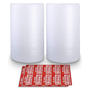 Bubble Cushioning Wrap Rolls, 3/16" x 12" x 72' ft Total [2 Rolls of 36 Feet] Perforated Every 12", 20 Fragile Stickers for Packaging, Shipping, Mailing
