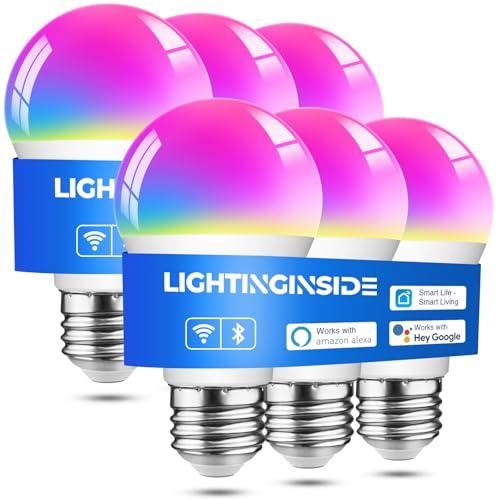 Lightinginside Smart Light Bulbs 3 Pack, Smart Bulb Works with Alexa/Google Home/Smart Life, CRI>90, RGBCW Color Changing LED Light Bulbs, 2.4G WiFi Bluetooth A19 E26 Bulb, No Hub Required, ETL Listed