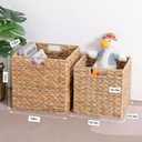 10.5x10.5 Water Hyacinth Storage Baskets, Collapsible Square Wicker Baskets Cube Storage Bins for 11 Inch IKEA Kallax, Set of 3