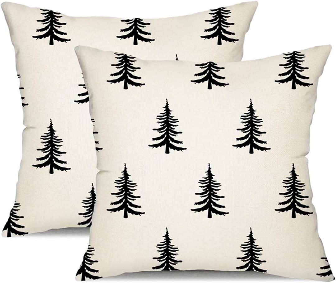 DFXSZ Christmas Pillow Covers 18x18 inch Set of 2 Christmas Tree Decorative White Throw Pillow Covers Winter Famliy Decoration for Home Couch TH-30A18