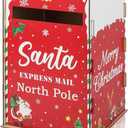 Christmas Mailbox Letters to Santa,Wooden Red North Pole Delivery Mailbox for Santa Claus for Christmas Indoor Outdoor Decor(Red)