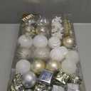 ITART 115pcs Christmas Tree Ornaments Assortment Champagne Silver and White Including Star Tree Topper Balls Large Snowflakes Pine Cone Nutcracker Figurines Beads Garlands for Christmas Tree Decor