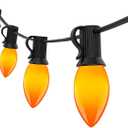 C9 LED Orange Halloween Lights, 25FT Halloween C9 String Lights with 27 Orange LED Bulbs, Hanging Decoration Light for Outdoor Indoor Patio Home Party Garden Yard-Black Wire