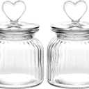 WHJY Set of 2 Airtight Glass Jars, 22oz Jar of Hearts Cute Cookie Jar Decorative Jars with Lids Candy Jars for Candy Buffet Heart Shaped Lid (Stripes Textured)