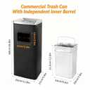 WICHEMI Commercial Outdoor Trash Can, 4 Gallon Removable Inner Bucket Trash Bin with Lid, Stainless Steel Garbage Can for Office, Hotel Lobby, Patio, Matte Black