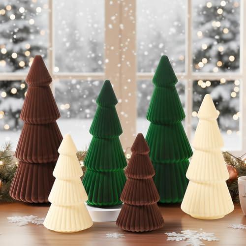 Thyle 4 Piece Brown Christmas Ornaments Velvet Christmas Tree, Cone-Shaped Indoor Xmas Decoration Centerpieces for Table Shelves, Living Room Home, Cabinet Mantel Decorations