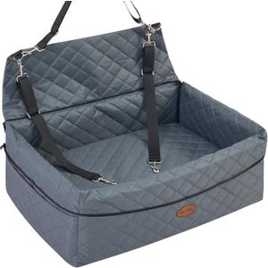 Dog Car Seat for Large/Medium Pet, Anti Slip Bottom Dogs Booster Seat for All Seasons,Pet Travel Bed with Thick Dog Sofa Cushion, Storage Pockets 2 Safety Leashes