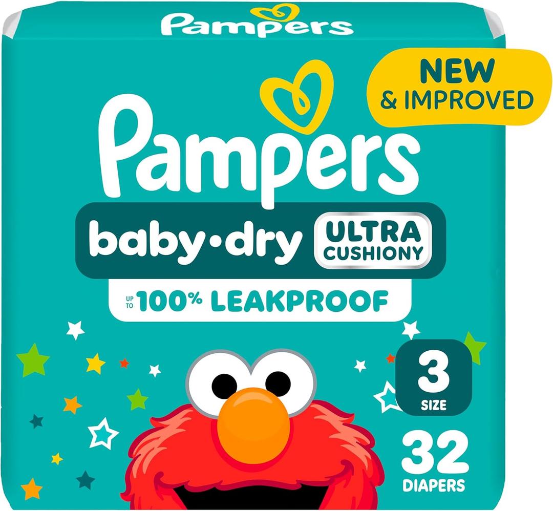 Pampers Diapers - Baby Dry - Size 3, 32 Count, Absorbent Disposable Infant Diaper (Packaging May Vary)