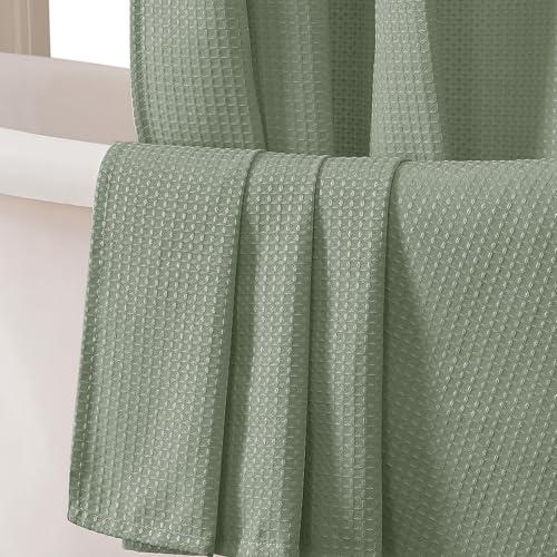 OVZME Sage Green Shower Curtain Set, Waffle Textured Heavy Duty Fabric Shower Curtain for Bathroom, Luxury Hotel Weighted 230GSM Bath Curtain with 12 Plastic Hooks, Machine Washable, 72x72