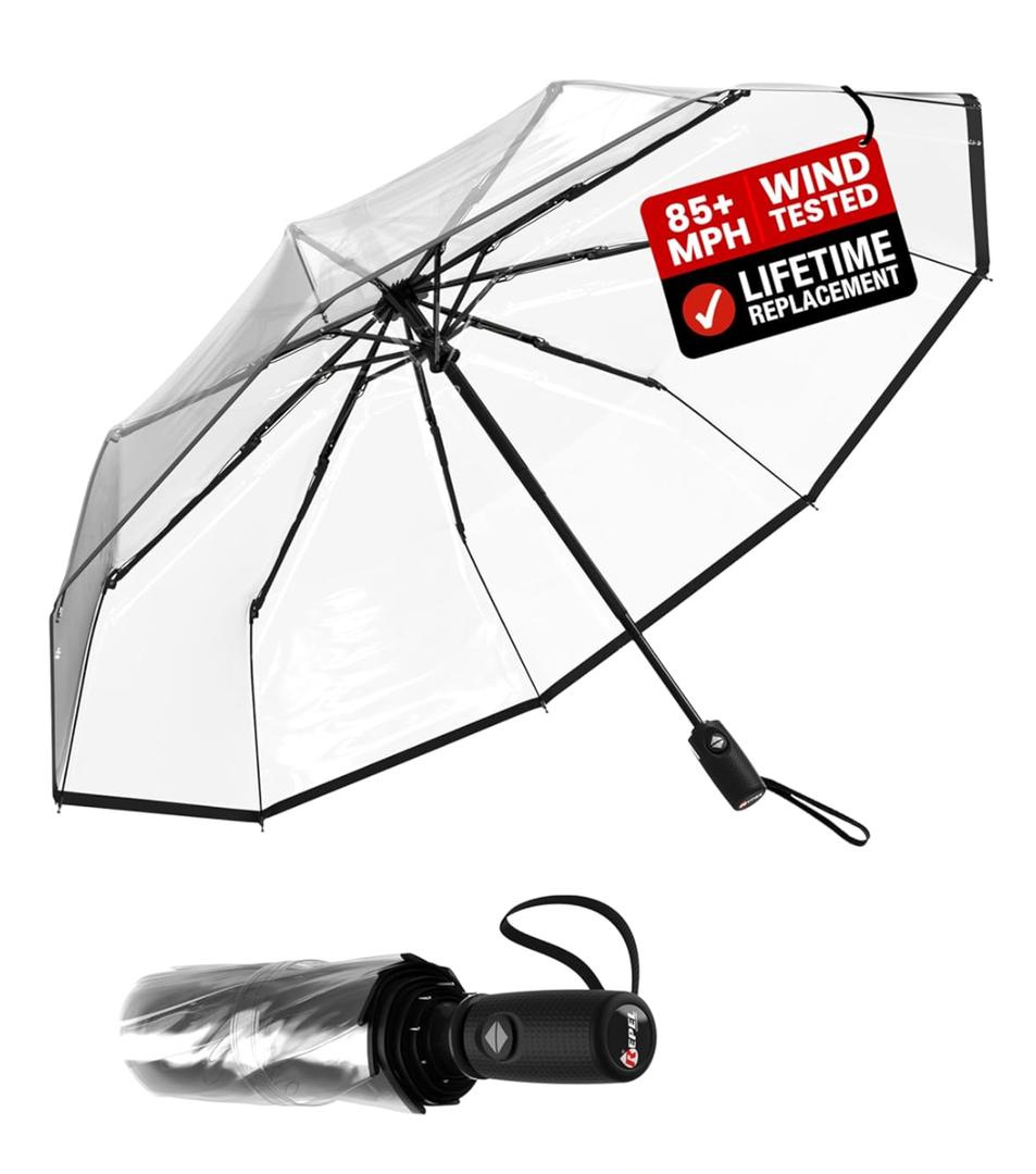 REPEL Windproof Travel Umbrella - Compact & Withstands Winds up to 85MPH , Strongest Premium Auto Folding Umbrella for Rain and Sun - Durable, Light & Portable for Women & Men , Fits Backpack & Cars