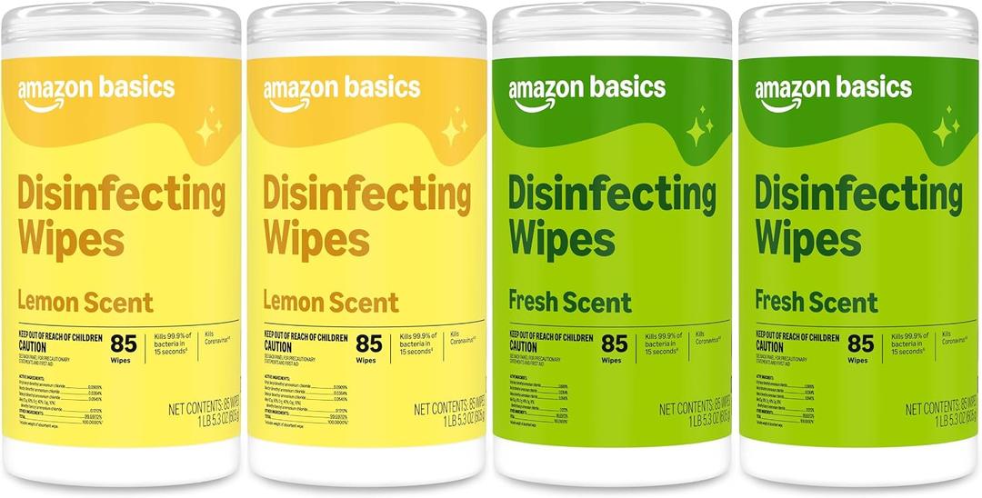 Amazon Basics Disinfecting Wipes, Lemon & Fresh Scent, Thick, Sanitizes/Cleans/Disinfects/Deodorizes, 340 Count (4 Packs of 85)