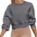 Women's Long Sleeve Round Neck Cropped Sweatshirts Cute Loose Fit Pullover Tops (Gray, S)