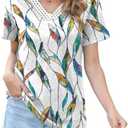 Womens Tops Dressy Casual V Neck Short Sleeve Lace Splice T Shirts Cute Fashion Clothes 2025, Large