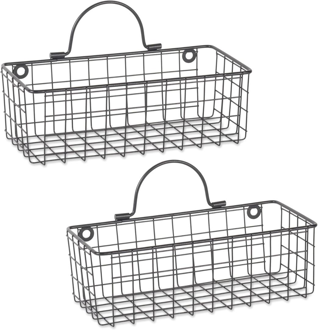 DII Farmhouse Vintage Dcor, Wire Wall Basket, Small, Black, 2 Piece