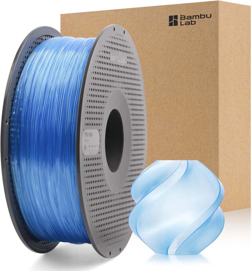 Bamboo Original TPU 90A 1.75MM Filament Exceptional Wear Resistance for Lasting Performance with RFID for Bambu Lab A1,A1MINI,X1,P1 AMS 1KG +/- 0.03mm AMS HT Compatible (Crystal Blue)