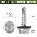 #10 x 3/4" (200 PCS) Metal Roofing Screws with Rubber Washer, Hex Head Self Tapping Screws for Metal, Self Drilling Sheet Metal Screw, Hex Bit Socket Included