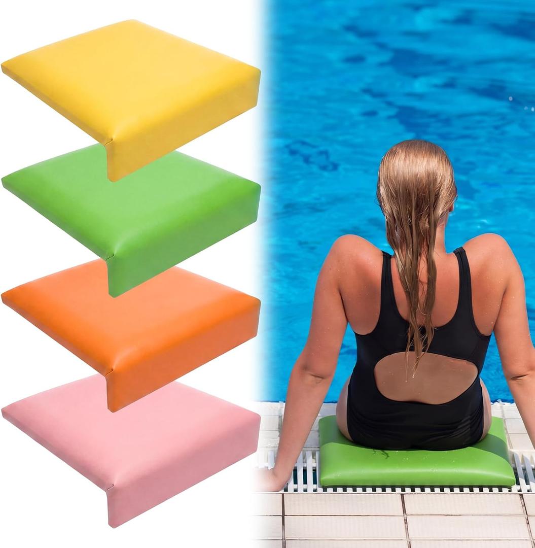 Novabright 4 Pcs Pool Seats for Edge of Pool Poolside Seating Mat with Soft Foam Pad Anti-Slip Cushion Waterproof Bath Seat Chair Poolside Accessories for Summer Outdoor Beach (Multicolor,12 Inch)