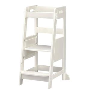 TOETOL Bamboo Toddler Learning Step Stool 3 Height Adjustable Kitchen Counter Standing and Bathroom Sink Tower Helper Stool for Kids with Anti-Slip Protection(Ivory White)