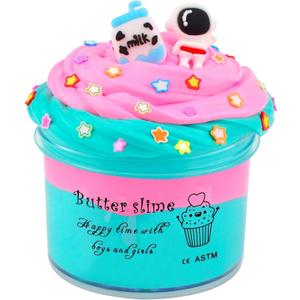Funny Butter Slime with 2 Fun Add Ins, Pre-Made Slime Toys for Kids, 6-12 Year Old Stress Relief Green and Pink Butter Toys, Super Soft Party Favors Sludge Toy (200 ML)