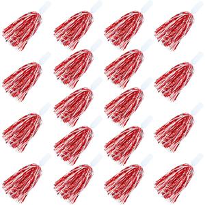 18PCS Cheerleading Pom Poms Metallic Foil Plastic Pom Poms with Baton Handle for Game Sports Squads Dancing Party Football Basketball Club Spirit Sports Stage Performance Celebration (Red and White)