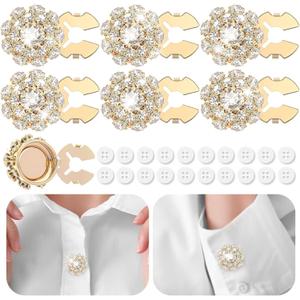 6 Sets Button Covers Rhinestone Covers with 20 Pcs 11 Mm/0.43 Sewing Buttons Crystal Clip on Jewelry Women Men for Sewing DIY Craft Decor Embellishment(Gold,Classic)