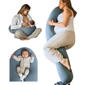 Cuddobaby Pregnancy Pillow 5-in-1 Cooling Cover, Adjustable Firmness Patented Lock Design, Turn into O-Shape Nursing Pillow, 5-Point Full Body Support, Maternity Pillow with Travel Bag - Blue