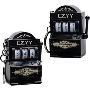 CZYY Slot Dice Set with Keychain Ring - Mini Slot Machine D20 and D6 Dice, Unique DND Accessories & Keychain - Perfect DND Gifts, RPG Gamer Fidget Toy, DND Party Favors (Black), 1 Pack