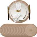 24 Pcs 12 Inch Round Burlap Placemat Boho Jute Woven Charger Rustic Vintage Brown Heat Resistant Dining Table Mat for Home Wedding Craft Farmhouse Outdoor Birthday Bridal Party Decoration