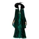 Womens Professor Mcgonagall Costume Green Robe Wizard Cloak Cap Glasses Suit Witch Cosplay Halloween Outfit XL
