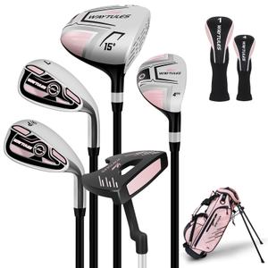 Kids Golf Clubs Set 7 Pieces for Boys & Girls Ages 9-12, Junior Golf Set with Stand Bag, Driver, Hybrid, Irons & Putter, Youth Golf Club Set Right Handed(Pink)