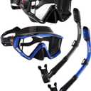 Aegend Snorkeling Gear for Adults Youth Kids, Snorkel Mask with Top Dry Valve - Panoramic View Anti-Leak and Anti-Fog with Mesh Bag for Snorkeling, Scuba Diving, Freediving & Swimming (2 PACK-Black & Deep Blue)