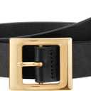WHIPPY Women Fashion Leather Belt for Jeans Pants Dress Ladies Black Belts with Square Gold Buckle (S: Fit Waist Size 26-30 Inches)