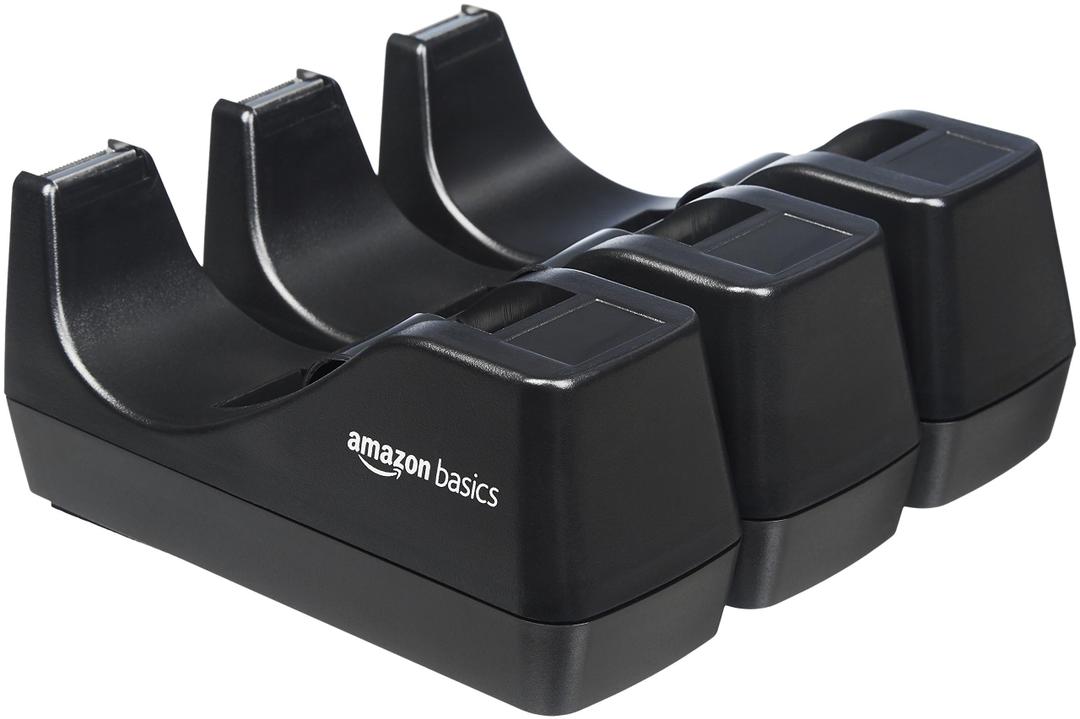 Amazon Basics Weighted Desktop Tape Dispenser with Non-Skid Base, Desk Accessory, 3-Pack (One Missing)