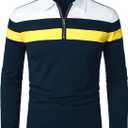 HOOD CREW Men’s Long Sleeve Polo Shirt Casual Slim Fit Shirts Contrast Color Patchwork T Shirts Cotton Tops (XL)