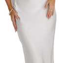 2025 Satin One Shoulder Maxi Dress for Women Summer Silk Formal Elegant Backless Ruffle Sleeveless Wedding Guest Dresses (Small, White)