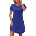 PLOKNRD Womens Summer Dresses Short Sleeve Casual Beach Roundneck Sun Dress, Royal Blue M